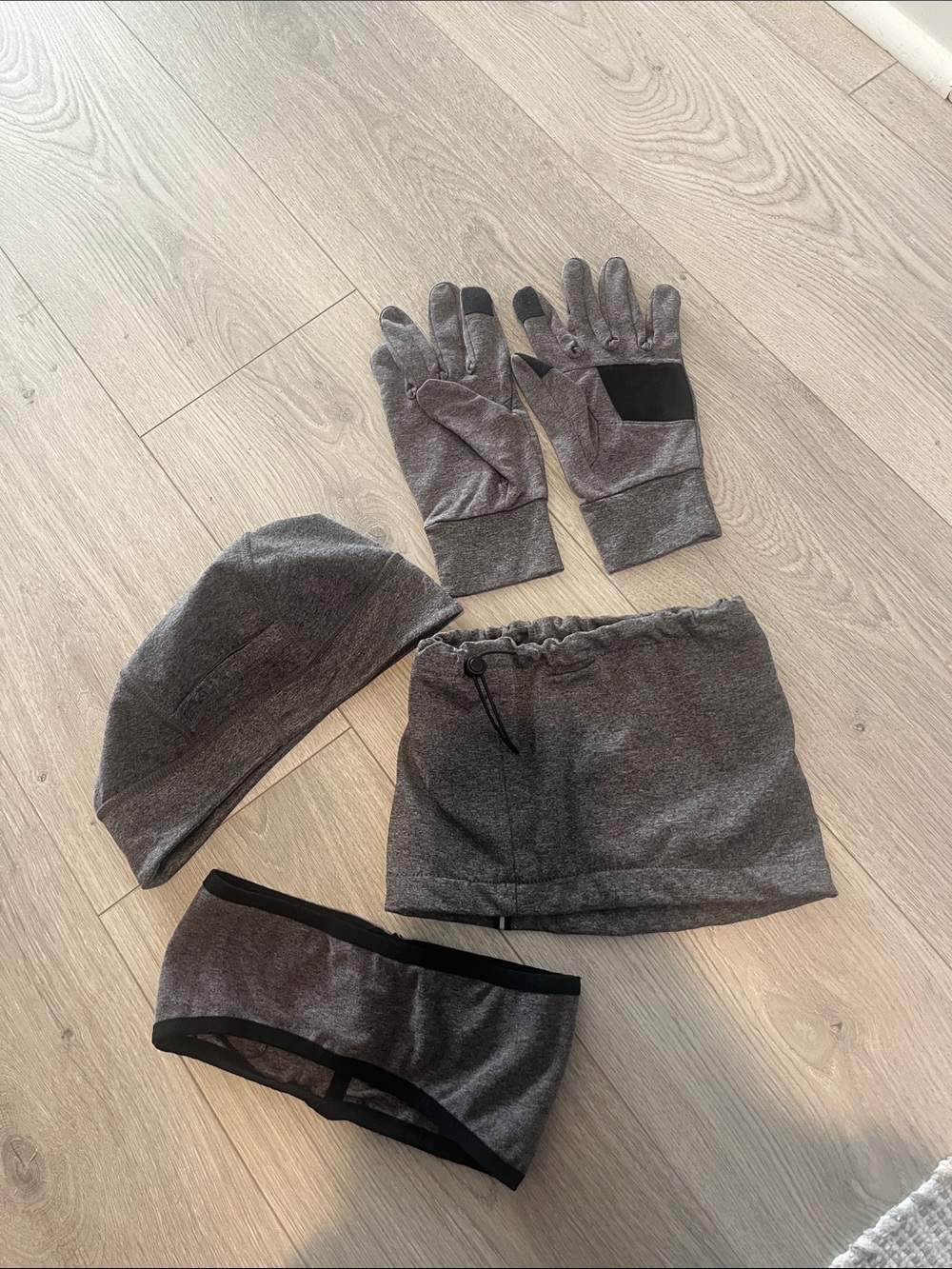 Gray Women's Running Hat, Gloves & Neck Warmer Set